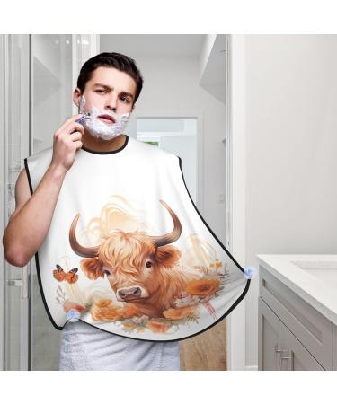 Highland Cow Flower Print Beard Bib Apron | Non-Stick Hair Catcher for Men | Perfect Shaving Gift | One Size Black - Buy Online on GoSupps.com
