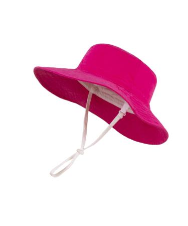 LANGZHEN Beach Sun Protection Hat for Baby Girls Adjustable Toddler Kids Hat Wide Brim Summer Play Hat with Chin Strap Rose 6-12 Months