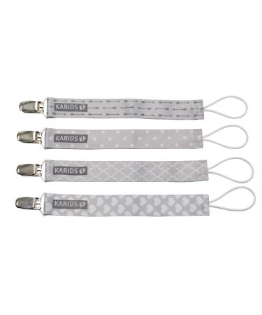 Karids 4er Set Unisex Pacifier Chain - Baby Pacifier Strap for Toddlers | Snug & Stylish Gray Pacifier Bands - Buy Online on GoSupps.com