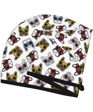 Hair Towel Wrap & Turban with Button - Bulldog Sunglasses Face Design for Quick Drying - Buy Online on GoSupps.com