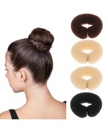 Buy Vegcoo 4-Piece Donut Hair Bun Maker Set | Stylist Hair Styling Tool - Black Brown Cream White - Buy Online on GoSupps.com