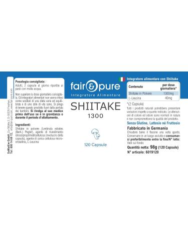 Fair & Pure - Shiitake 1300mg - 120 g lules (Lentinula edodes) - v gan - Buy Online on GoSupps.com