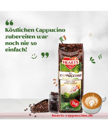 HEARTS Cappuccino Irish Cream 10 x 1kg Cans - Enjoy Irish Tradition - Shelf-stable Packaging - Easily Soluble Instant Coffee Powder - Enough for 800 Cups - Buy Online on GoSupps.com