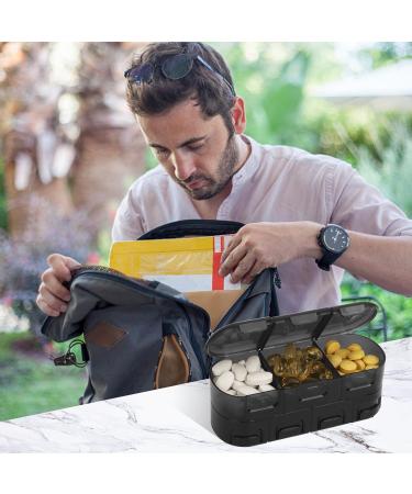 FYY Daily Pill Organizer - 7 Compartment Portable Travel Pill Case for Vitamins Supplements & Medication - Black - Buy Online on GoSupps.com