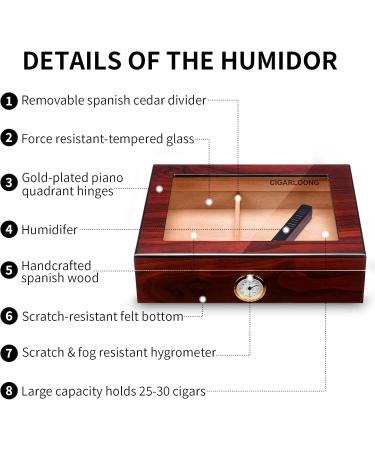 CIGARLOONG Cigar Humidor Spanish Cedar Desktop Box with Humidifier and Hygrometer Hold up to 25 Cigars(Color:Black) - Buy Online on GoSupps.com