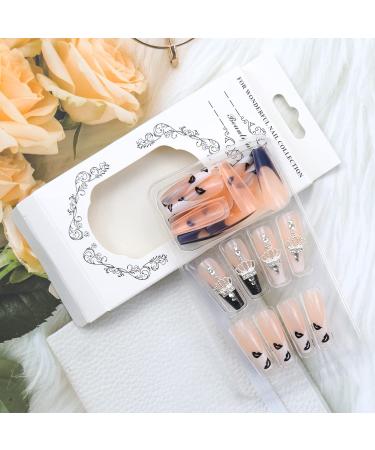 Crown Press on Nails - Exquisite Black & White Lip Print Design with Rhinestones - 24 Pcs - Buy Online on GoSupps.com