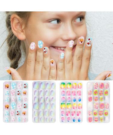 96 Pieces Colorful Girls Press-On Nail Art - Full Cover Short Fake Nails for Kids - Buy Online on GoSupps.com