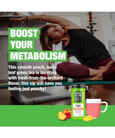 Tiesta Tea Peaches N' Green | Feuilles en vrac | Th vert p che lisse | M lange premium | Caf moyen | Faites chaud ou glac et infusez jusqu' 50 tasses bo te rechargeable 142 Peaches N Green 85 g (Pack of 1) - Buy Online on GoSupps.com