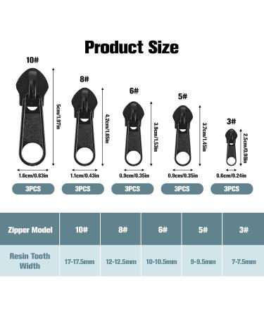 15-Part Zipper Repair Set - Universal Metal Zipper Pulls & Slides for Easy Textile & Luggage Fixes - Black - Buy Online on GoSupps.com