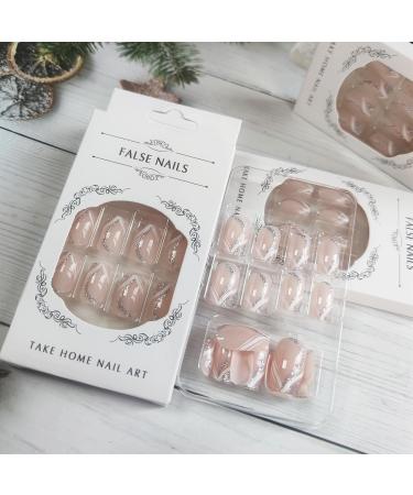 24Pcs Glossy Silver Glitter Curve Press-On Nails | Medium Square Acrylic Full Cover Fake Nails for Coquette Women & Girls - Sparkly Manicure Gel Glue Sticks - Buy Online on GoSupps.com