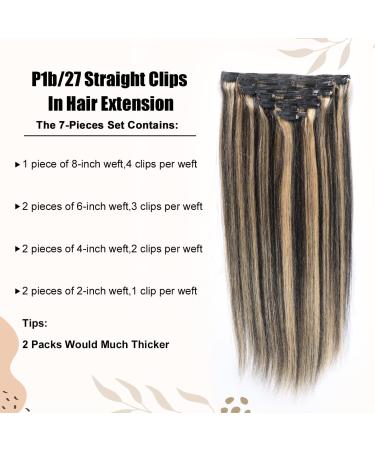 Asteria Ombre Black to Honey Blonde Clip in Human Hair Extensions 7pcs 120g 16 Straight Highlights for Women