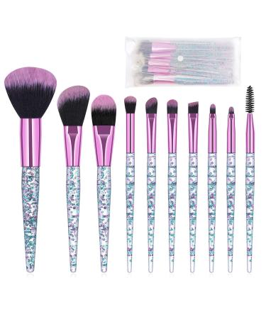 Makeup Brush Set 10 PCS Stylish Glitter Handle Makeup Brushes Professional Face Powder Foundation Blending Blush Eye Shadow Eyeliner Lip Cosmetic Brushes With Transparent bag(Green)