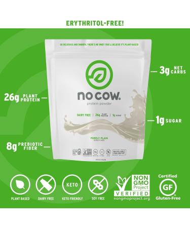 No Cow Vegan Protein Powder - Purely Plain 26g Plant-Based Protein Dairy-Free Keto Friendly Gluten Free Non-GMO 1.74 lbs | Recyclable Bag & Naturally Sweetened - Buy Online on GoSupps.com