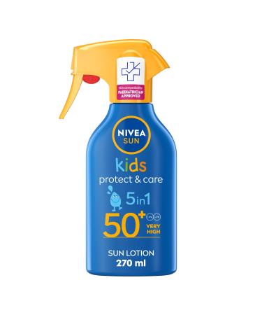NIVEA SUN Kids Protect & Care SPF 50+ Trigger Spray (270ml) Water-Resistant Sunscreen Spray Sun Cream for Children Provides Instant and Effective UVA + UVB Protection