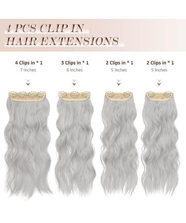 Feshfen 4PCs Clip-In Hair Extensions | 50cm Synthetic Wavy Gray Extensions for Women - Buy Online on GoSupps.com