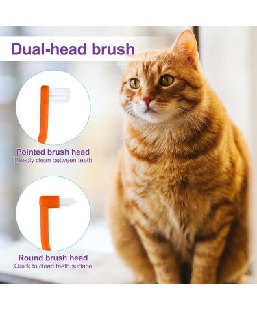 Double-Sided Cat Toothbrushes - 2 Pack Kitten Dental Care Brush with Microbe Head & Curved Handle - Purple & Orange - Buy Online on GoSupps.com