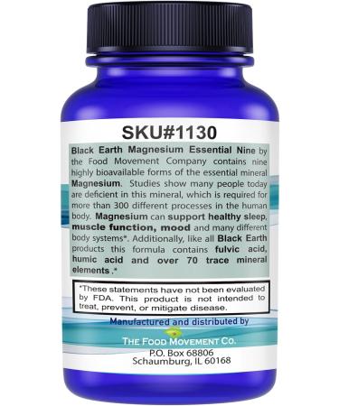 The Food Movement Co. Black Earth Magnesium Essential Nine - 30 Vegan Capsules with Magnesium Glycinate Citrate Malate and More - 9 Bioactive Forms for Optimal Health - Buy Online on GoSupps.com