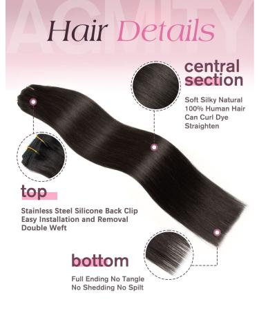 AGMITY Clip In Hair Extensions - Real Natural Black 40cm 120g 7 Pieces Remy Double Sewn Human Hair - Buy Online on GoSupps.com