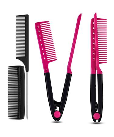 Comb for Hair  3 in 1 V-Spring Grip Straightening Comb with Firm Grip&Rattail Pintail Comb&Pocket Fine Comb Carbon Fiber Anti Static and Heat Resistant Teasing Comb Styling Comb for Unkempt Hair (Pink)