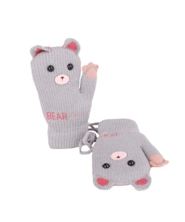 Kids Toddlers Knitted Gloves Mittens with String Boys Girls Magic Stretch Mittens Thick Fleece Lined Baby Infant Winter Warm Mittens Cartoon Cosy Full Finger Gloves Xmas Gift for Aged 0-3 #B-grey