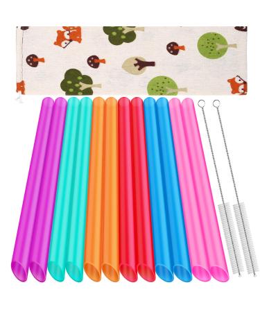 Angled Tips 12 Pcs Reusable Boba Straws and Smoothie Straws with 1 Storage Bag and 2 Brushes, BPA Free Food Grade