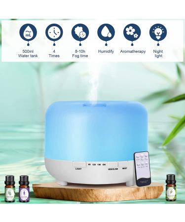 Aromatherapy Essential Oil Diffuser 500ml - Remote Control, Ultrasonic Cool Mist, Timer & Light - for Home, Bedroom, Office - White - Buy Online on GoSupps.com