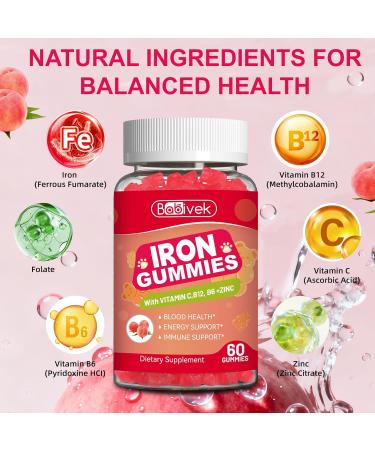 2 Pack Iron Supplement Gummies for Women & Men - Iron Gummies with Folate Vitamin C B12 B6 Zinc Peach Flavor Vegan 120 Gummies - Buy Online on GoSupps.com