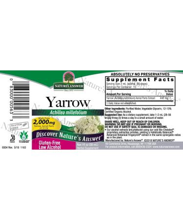 Nature's Answer Yarrow Flowers Dried Herb 1oz | Organic Alcohol | Anti-Inflammatory & Digestive Support - Buy Online on GoSupps.com