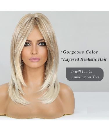 Long Layered Blonde Wig with Bangs - Synthetic Hair - Mixed Blonde - Buy Online on GoSupps.com