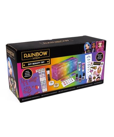 Rainbow High Make Up Set For Girls - Lip Gloss Set - Make up Sets With Cosmetic Bag Sparkly Nail Varnish Gems Nail Set Glitter Sparkly Lip Gloss And Stencils - Gifts For Girls - Nail Polish Sets