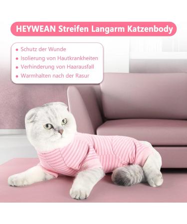 Heywean Long-Sleeved Cat Bodysuit for Post-Operation Care - Pink Striped Cat Clothing for Castrated Cats - Buy Online on GoSupps.com