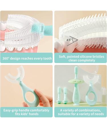 6 in 1 Baby Toothbrush Set | Toddler Finger U-Shaped Brush | 0-24 Months & 2-6 Years | Training Toothbrush for Child | Green - Style 1 - Buy Online on GoSupps.com