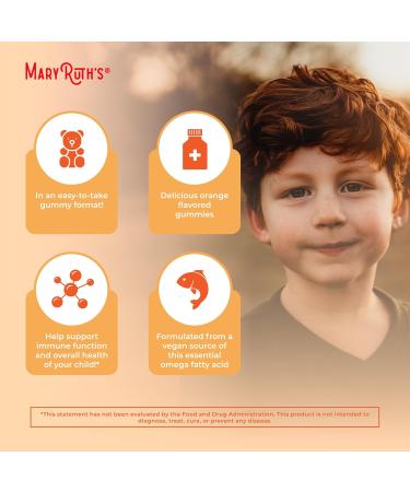 MaryRuth Organics Vegan Omega 3 Gummies for Kids 2+ 2 Month Supply Sugar Free Omega 3 Supplement with Vitamin C Flaxseed Oil Immune Support Essential Nutrient ALA No Fish Taste 60 Count - Buy Online on GoSupps.com
