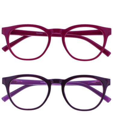 Opulize Blu - Reading glasses Blue light filter 2 Series Pack Cool Frame Feder hinges improve the sleep computer gaming reflective men BB5-13 +2.00 diopters pink / purple