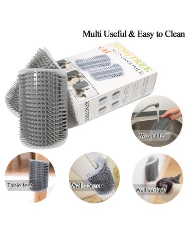 Kingtree Cat Self Groomer 2 Pack - Wall Corner Brushes for Cats - Soft Cat Scratcher and Grooming Massage Combs - Long and Short Fur Cats and Kittens - Pet Groomer and Massager Brush for Indoor Pets - Gray - Buy Online on GoSupps.com
