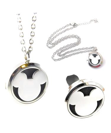 FIKA Mickey Mouse Aromatherapy Essential Oils Necklace Pendant Air Freshener Locket Pads Included (Gift)