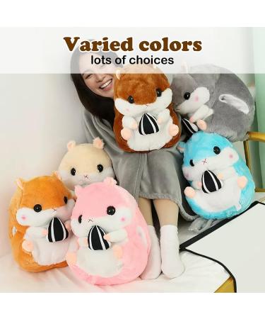 Muziri Kinokoo Plush Pillow Blanket - Cute Hamster Design | Foldable Throw Blanket & Stuffed Toy | Soft Grey Blanket with Sunflower Seeds - Buy Online on GoSupps.com