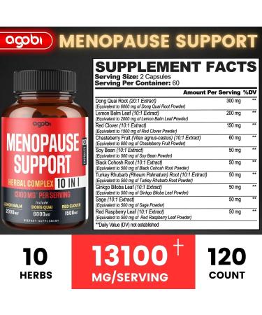 Agobi Menopause Support for Women Health 13100 Mg - 10in1 with Dong Quai & Red Clover - Balance Body & Mood - 120 Capsules - Buy Online on GoSupps.com
