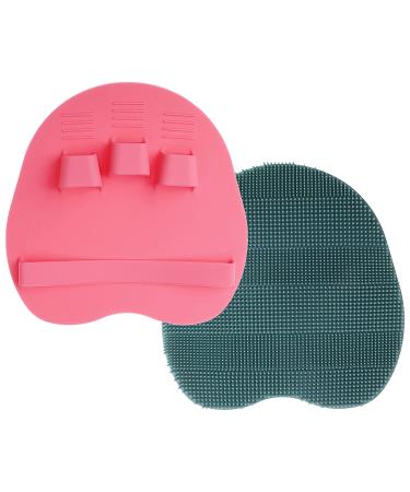 2 Pack Soft Silicone Shower Brush, Body & Face & Short Hair Wash, Bath Exfoliating Skin Massage Scrubber, Dry Skin Brushing Glove Loofah, Fit for Sensitive and All Kinds of Skin (PeonyPink+Green) 1 Pars_Pink+Green