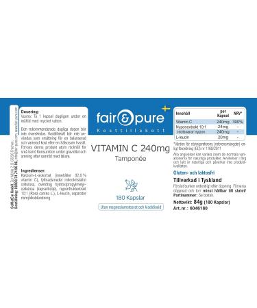 Fair & Pure - Vitamine C 240 mg sous forme d'ascorbate de calcium - v gan - 180 g lules - Buy Online on GoSupps.com