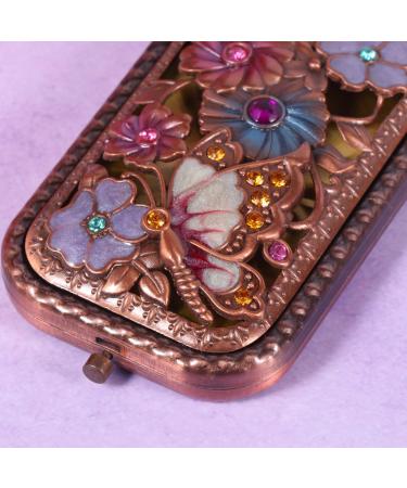 Vintage Pocket Mirror | Retro Butterfly Crystal Compact Makeup Mirror - Double-Sided & Portable for On-the-Go Beauty - Buy Online on GoSupps.com