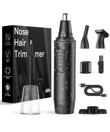 Ear and Nose Hair Trimmer for Men,Rechargeable Nose Trimmer,Professional Painless Eyebrow & Facial Hair Trimmer, IPX7 Waterproof Dual Edge Blades for Easy Cleansing Black-rechrge