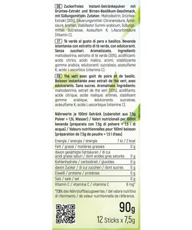 Intick Ice Tea - Sugar-Free Instant Green Tea Powder with Pear & Basil Flavor | Vegan Low-Calorie Vitamin C | 12 x 1.5-2.5L Beverage Pack - International Shipping - Buy Online on GoSupps.com