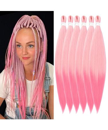 Pre-Stretched Braiding Hair 32 Inch 6packs Braiding Hair for Braids Yaki Texture Crochet Hair Box Braids Hot Water Setting Synthetic BraIding Hair Extensions (32 Inch 613-Pink#) 81cm-3 inch (6 Pack) 613-Pink#