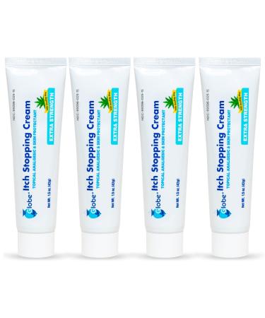 (4 Pack) Globe Extra Strength Itch Stopping Anti-Itch Cream 1.5 Oz with Histamine Blocker Diphenhydramine HCl Topical Analgesic & Zinc Acetate Skin Protectant for Relief from Most Outdoor Itches