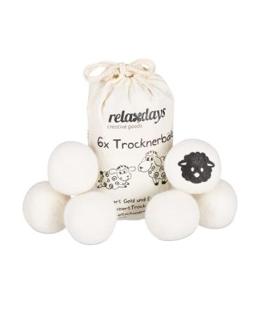 Relaxdays dryer balls XXL 6 dryer balls felt balls for dryers made of sheep's wool environmentally friendly 7 cm white