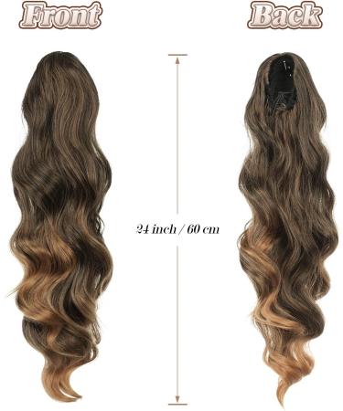 FESHFEN Long Curly Wavy Ponytail Extension 60cm Brown to Auburn - Clip in Synthetic Hairpiece for Women & Girls - Buy Online on GoSupps.com