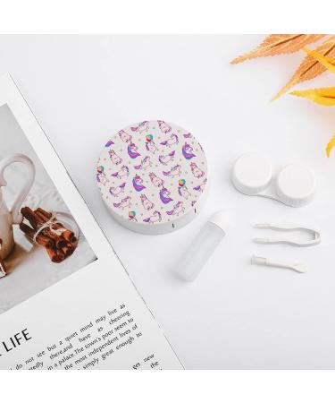 Cute Fat Unicorn Pattern Round Case For Contact Lens Kit Storage Box with Mirror Printed - Buy Online on GoSupps.com