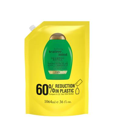 OGX Hydrating + Teatree Mint Shampoo Refill Pouch for Strong Healthy-Looking Hair 36 Fl Oz