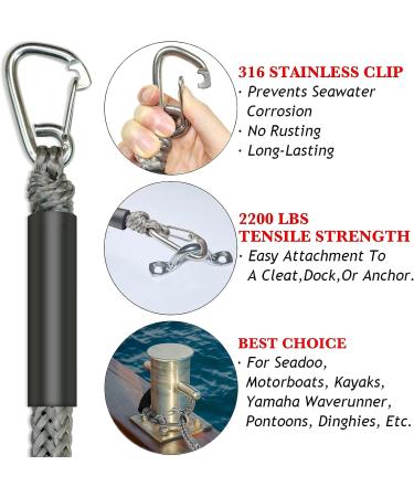 ONOSHIP 316 Stainless Clip 3FT Boat Bungee Dock Lines - 2PCS Marine Grade Mooring Lines for Jet Ski, SeaDoo, Yamaha WaveRunner, Kayak, Pontoon Boat - 3 Feet, Grey - Buy Online on GoSupps.com